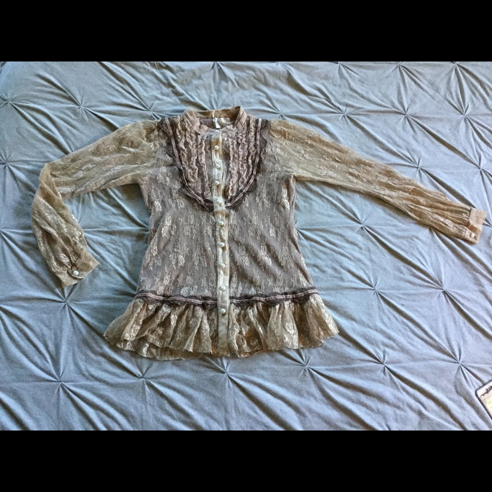 213 By Michelle Kim Rose Gold Lace Blouse